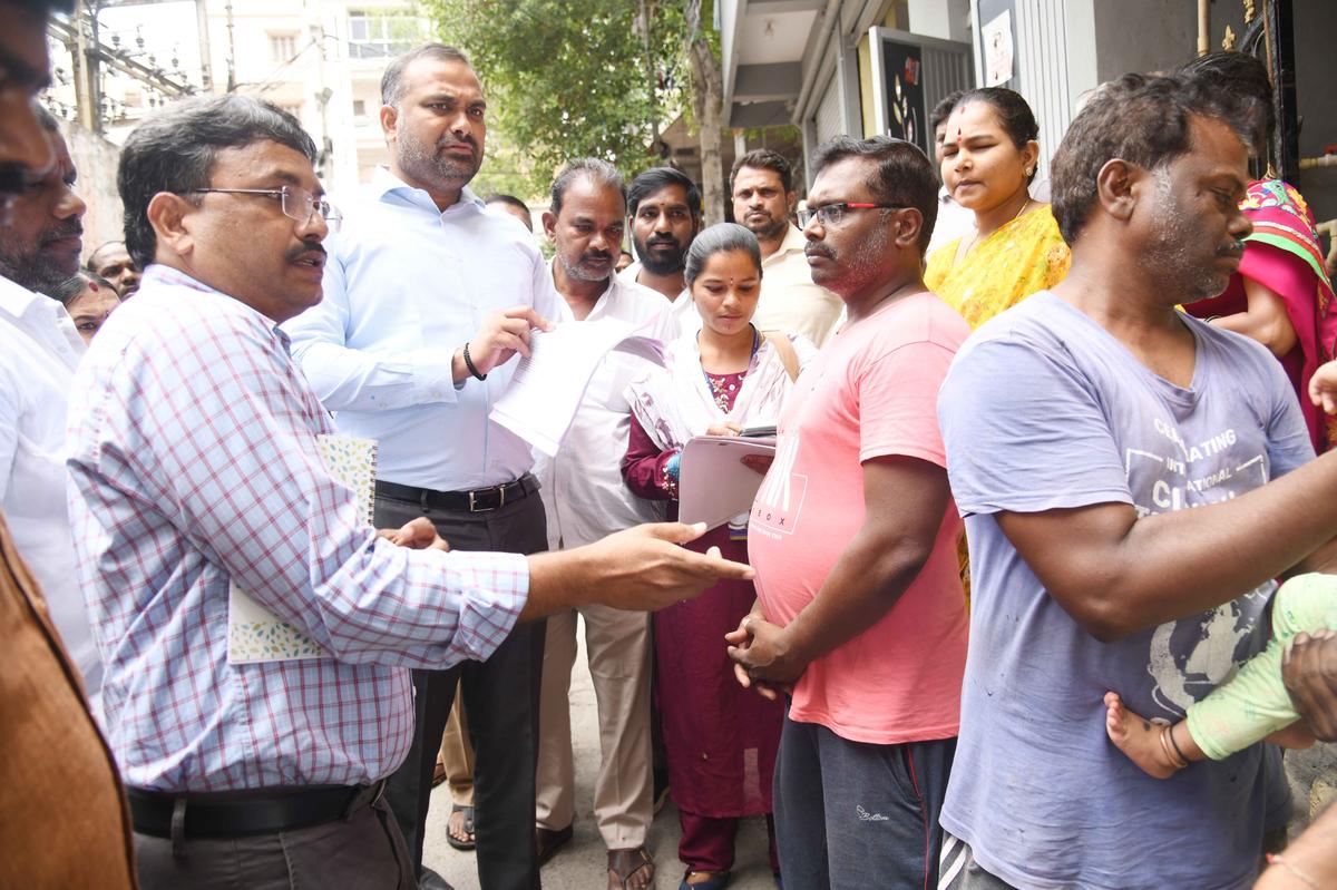 Hyderabad District Election Officer and Greater Hyderabad Municipal Corporation (GHMC) Commissioner R.V. Karnan inspecting Enumeration Form distribution process as the Special Intensive Revision (SIR) rolls out in Telangana on Thursday (June 25, 2026).